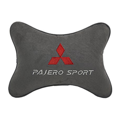Подушка на подголовник алькантара D.Grey c логотипом автомобиля MITSUBISHI Pajero Sport