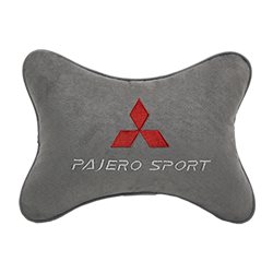 Подушка на подголовник алькантара L.Grey c логотипом автомобиля MITSUBISHI Pajero Sport