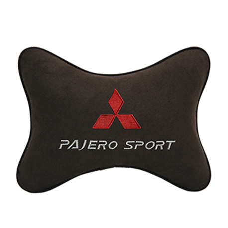 Подушка на подголовник алькантара Coffee c логотипом автомобиля MITSUBISHI Pajero Sport