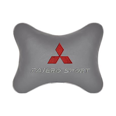 Подушка на подголовник экокожа L.Grey c логотипом автомобиля MITSUBISHI Pajero Sport