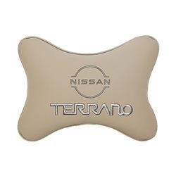 Подушка на подголовник экокожа Beige с логотипом автомобиля NISSAN Terrano (new)