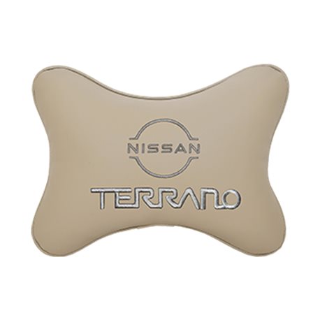 Подушка на подголовник экокожа Beige с логотипом автомобиля NISSAN Terrano (new)