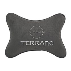 Подушка на подголовник алькантара D.Grey с логотипом автомобиля NISSAN Terrano (new)