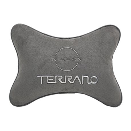 Подушка на подголовник алькантара L.Grey с логотипом автомобиля NISSAN Terrano (new)
