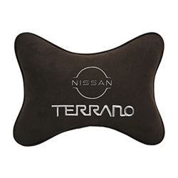 Подушка на подголовник алькантара Coffee с логотипом автомобиля NISSAN Terrano (new)