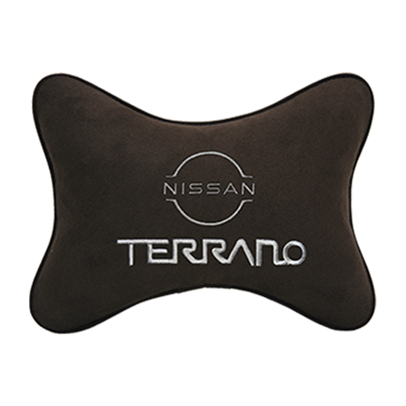 Подушка на подголовник алькантара Coffee с логотипом автомобиля NISSAN Terrano (new)