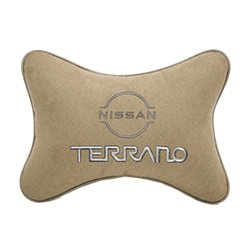 Подушка на подголовник алькантара Beige с логотипом автомобиля NISSAN Terrano (new)