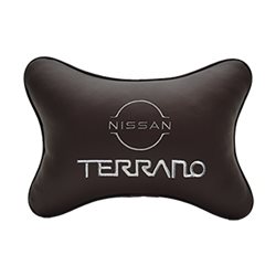 Подушка на подголовник экокожа Coffee с логотипом автомобиля NISSAN Terrano (new)