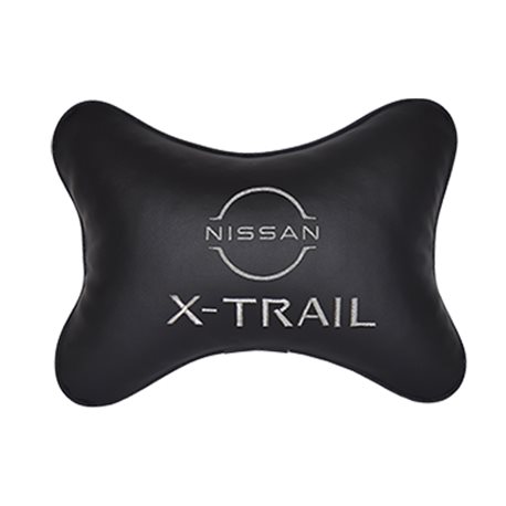 Подушка на подголовник экокожа Black с логотипом автомобиля NISSAN X-Trail (new)