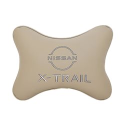 Подушка на подголовник экокожа Beige с логотипом автомобиля NISSAN X-Trail (new)