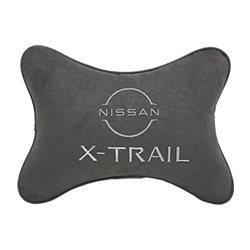 Подушка на подголовник алькантара L.Grey с логотипом автомобиля NISSAN X-Trail (new)
