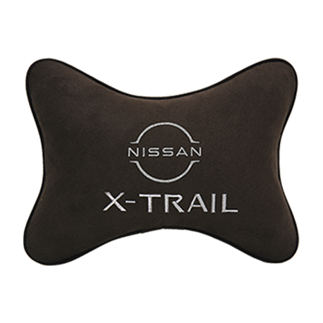 Подушка на подголовник алькантара Coffee с логотипом автомобиля NISSAN X-Trail (new)