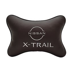 Подушка на подголовник экокожа Coffee с логотипом автомобиля NISSAN X-Trail (new)