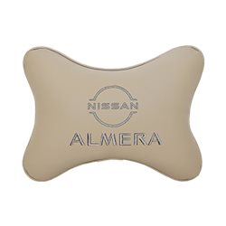 Подушка на подголовник экокожа Beige с логотипом автомобиля NISSAN Almera (new)