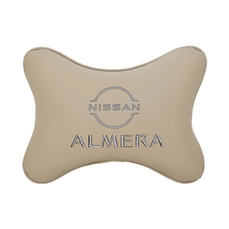 Подушка на подголовник экокожа Beige с логотипом автомобиля NISSAN Almera (new)
