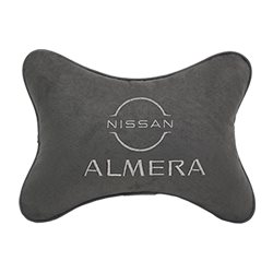 Подушка на подголовник алькантара D.Grey с логотипом автомобиля NISSAN Almera (new)