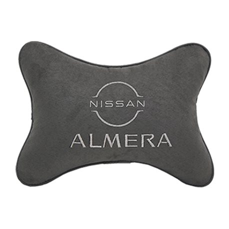 Подушка на подголовник алькантара D.Grey с логотипом автомобиля NISSAN Almera (new)