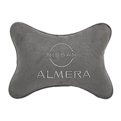 Подушка на подголовник алькантара L.Grey с логотипом автомобиля NISSAN Almera (new)