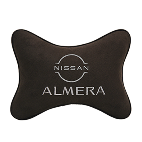 Подушка на подголовник алькантара Coffee с логотипом автомобиля NISSAN Almera (new)