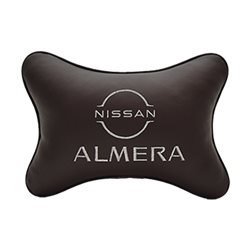 Подушка на подголовник экокожа Coffee с логотипом автомобиля NISSAN Almera (new)