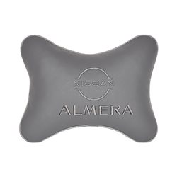 Подушка на подголовник экокожа L.Grey с логотипом автомобиля NISSAN Almera (new)