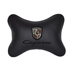 Подушка на подголовник экокожа Black c логотипом автомобиля PORSCHE Cayenne