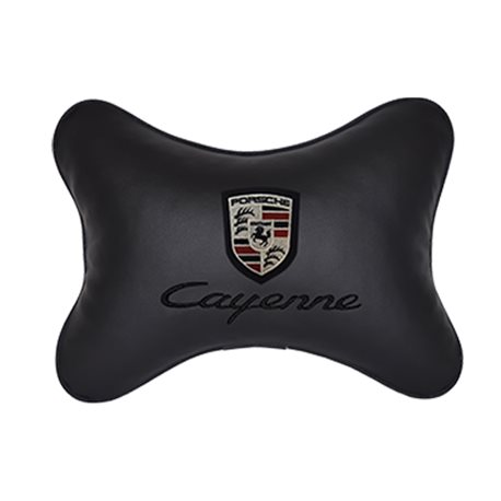 Подушка на подголовник экокожа Black c логотипом автомобиля PORSCHE Cayenne