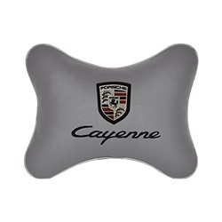 Подушка на подголовник экокожа L.Grey c логотипом автомобиля PORSCHE Cayenne