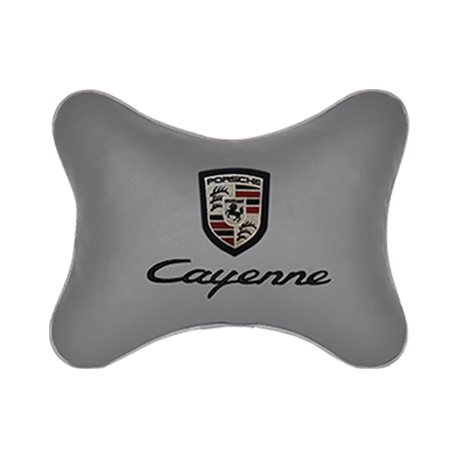 Подушка на подголовник экокожа L.Grey c логотипом автомобиля PORSCHE Cayenne