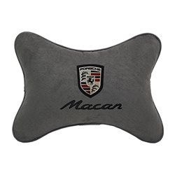 Подушка на подголовник алькантара D.Grey c логотипом автомобиля PORSCHE Macan