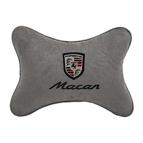 Подушка на подголовник алькантара L.Grey c логотипом автомобиля PORSCHE Macan