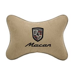 Подушка на подголовник алькантара Beige c логотипом автомобиля PORSCHE Macan