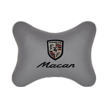 Подушка на подголовник экокожа L.Grey c логотипом автомобиля PORSCHE Macan