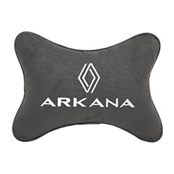 Подушка на подголовник алькантара D.Grey с логотипом автомобиля RENAULT Arkana