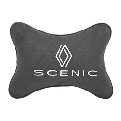 Подушка на подголовник алькантара D.Grey с логотипом автомобиля RENAULT Scenic