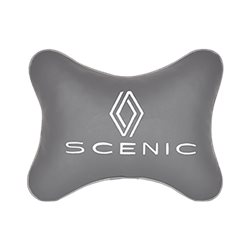 Подушка на подголовник экокожа L.Grey с логотипом автомобиля RENAULT Scenic