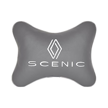 Подушка на подголовник экокожа L.Grey с логотипом автомобиля RENAULT Scenic