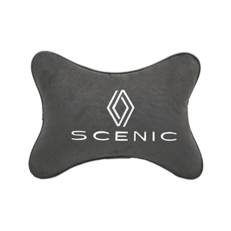 Подушка на подголовник алькантара D.Grey с логотипом автомобиля RENAULT Scenic