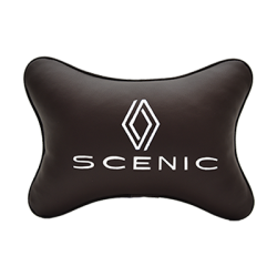 Подушка на подголовник экокожа Coffee с логотипом автомобиля RENAULT Scenic