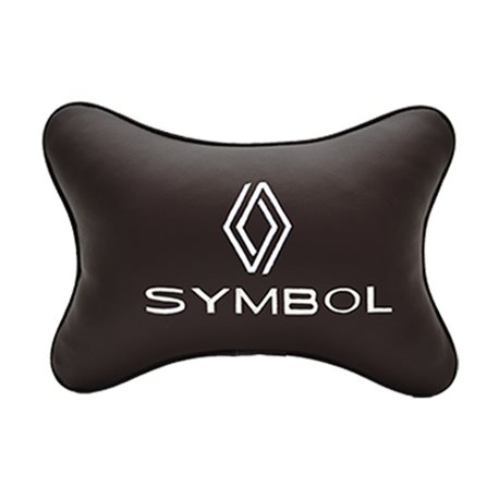 Подушка на подголовник экокожа Coffee с логотипом автомобиля RENAULT Simbol