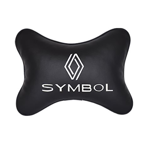 Подушка на подголовник экокожа Black с логотипом автомобиля RENAULT Simbol