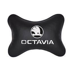 Подушка на подголовник экокожа Black c логотипом автомобиля SKODA Octavia