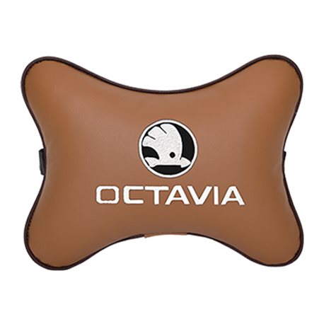 Подушка на подголовник экокожа Fox c логотипом автомобиля SKODA Octavia