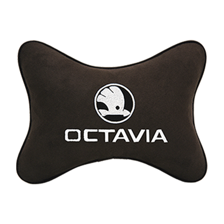 Подушка на подголовник алькантара Coffee c логотипом автомобиля SKODA Octavia