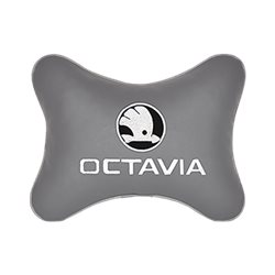 Подушка на подголовник экокожа L.Grey c логотипом автомобиля SKODA Octavia