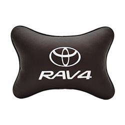 Подушка на подголовник экокожа Coffee с логотипом автомобиля TOYOTA RAV4