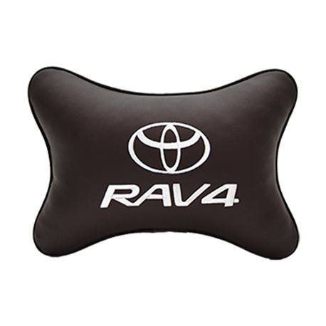 Подушка на подголовник экокожа Coffee с логотипом автомобиля TOYOTA RAV4