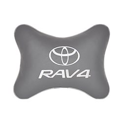Подушка на подголовник экокожа L.Grey с логотипом автомобиля TOYOTA RAV4