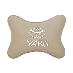 Подушка на подголовник экокожа Beige с логотипом автомобиля TOYOTA Yaris