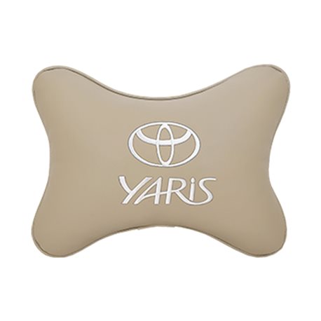 Подушка на подголовник экокожа Beige с логотипом автомобиля TOYOTA Yaris
